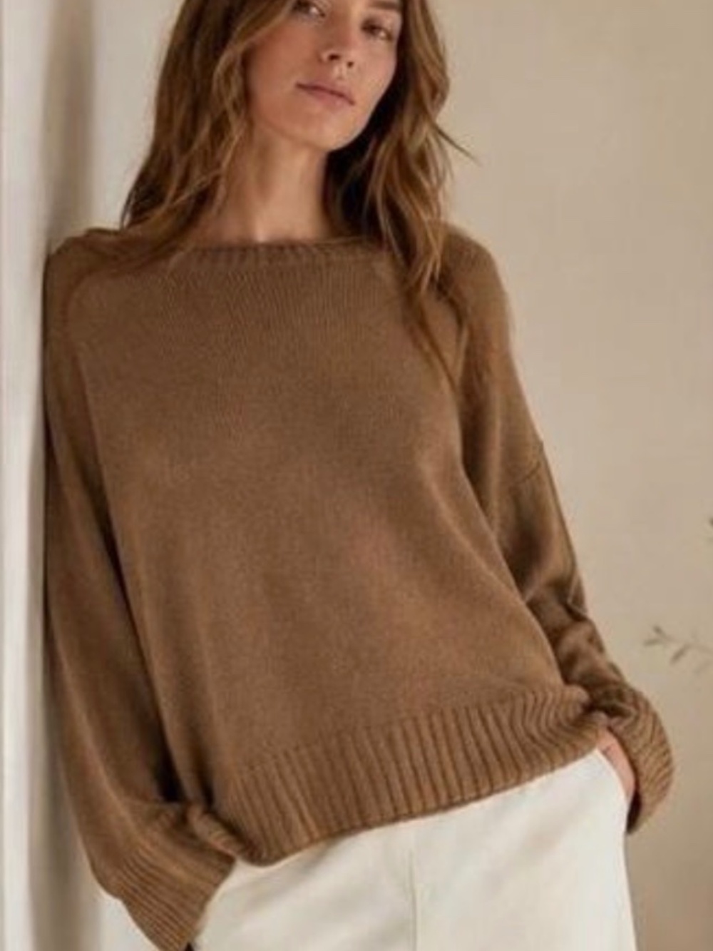 Jenni Kayne Everyday Pullover Crewneck wool cashmere Brown Sweater Large EUC